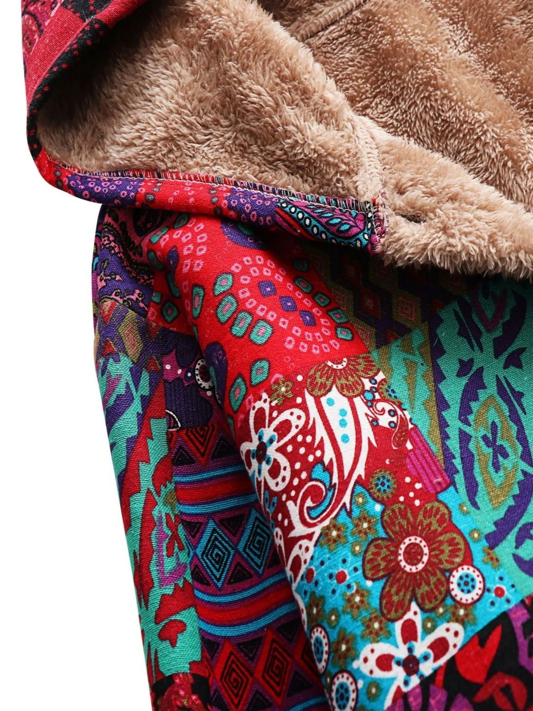 Women's Borg Button-Front Hood Parka – Patchwork Print