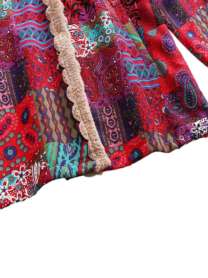 Women's Borg Button-Front Hood Parka – Patchwork Print