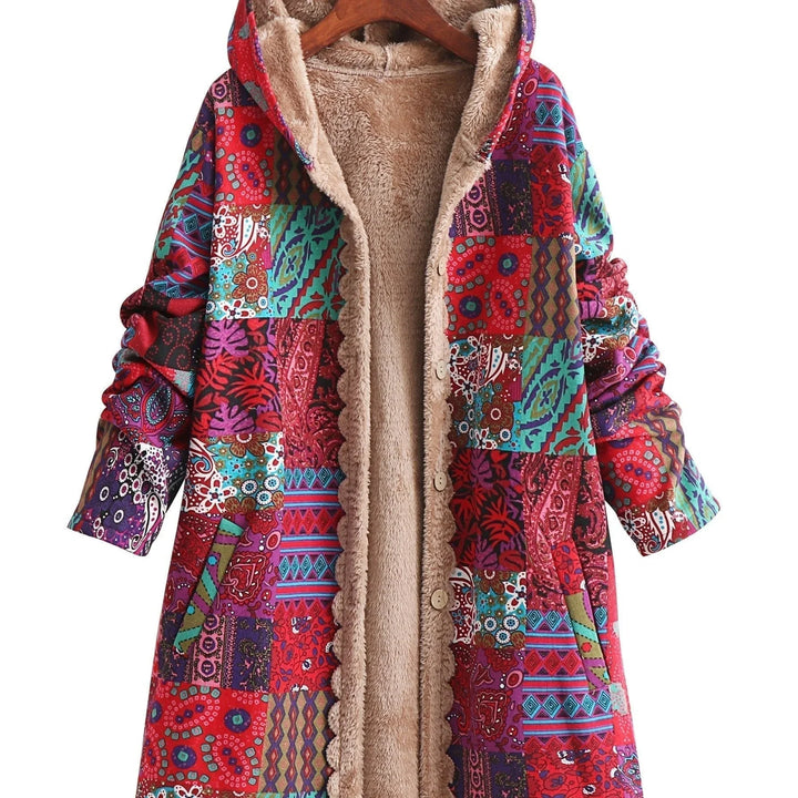 Women's Borg Button-Front Hood Parka – Patchwork Print