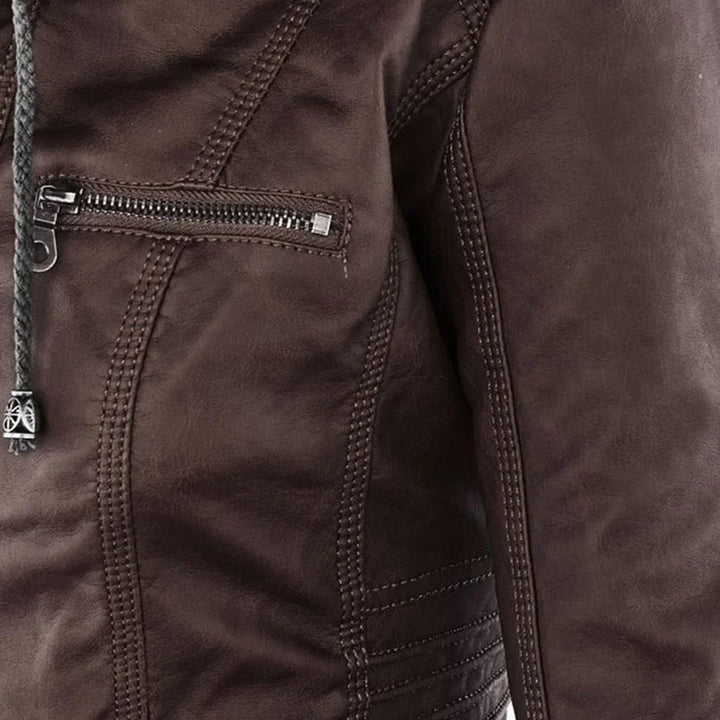 Women's Zip-Up Hood Leather Jacket – Zippered Pockets