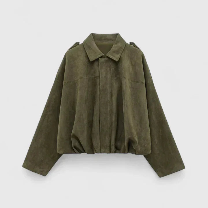 Women's Suede Button-Front Collared Cropped Jacket