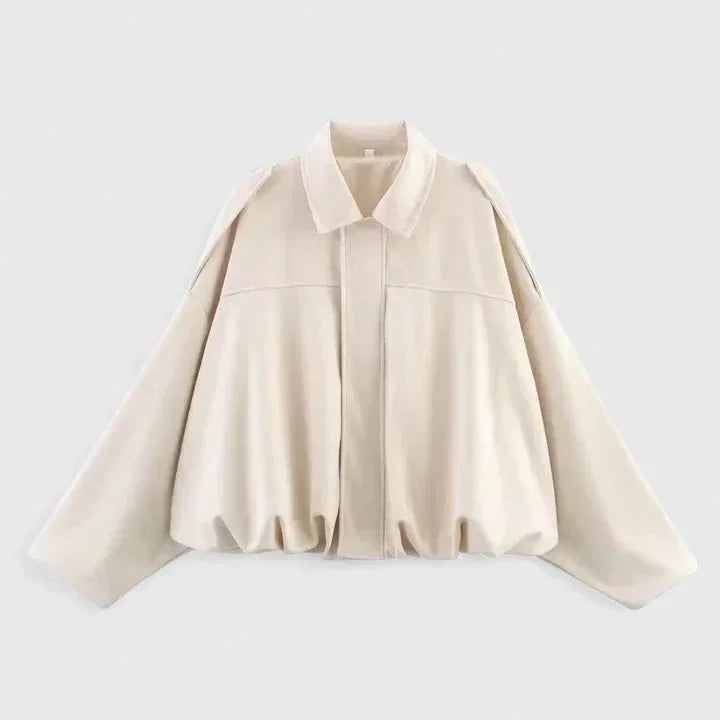 Women's Suede Button-Front Collared Cropped Jacket