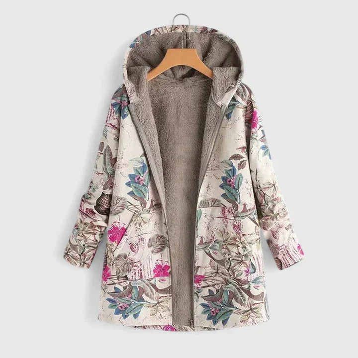 Women's Floral Zip-Up Hood Parka – Sherpa Lining