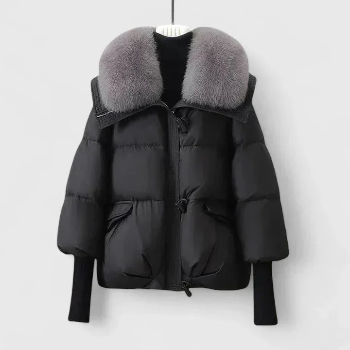 Women's Quilted Toggle Collared Puffer Jacket – Faux Fur