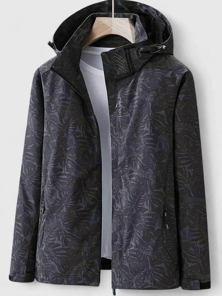 Women's Zip-Up Hood Jacket – Leaf Print