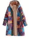 Women's Borg Button-Front Hood Parka – Patchwork Print