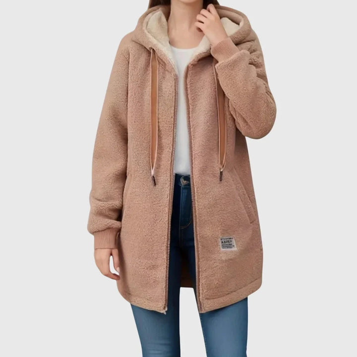 Women's Borg Zip-Up Hood Long Coat – Drawstring