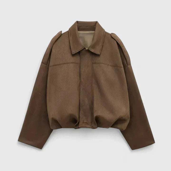 Women's Suede Button-Front Collared Cropped Jacket