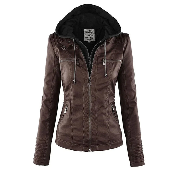 Women's Zip-Up Hood Leather Jacket – Zippered Pockets