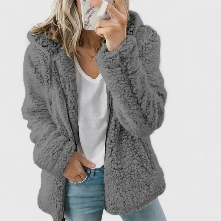 Women's Borg Zip-Up Hood Long Coat – Sherpa Fleece
