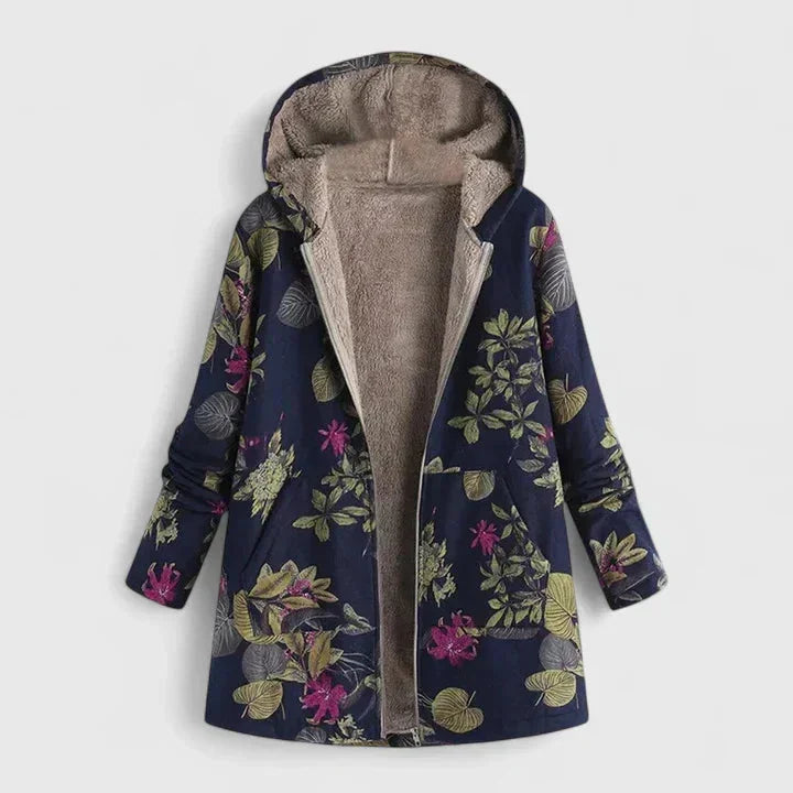 Women's Floral Zip-Up Hood Parka – Sherpa Lining
