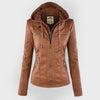 Women's Zip-Up Hood Leather Jacket – Zippered Pockets