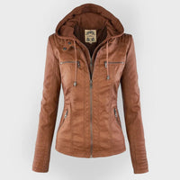 Women's Zip-Up Hood Leather Jacket – Zippered Pockets