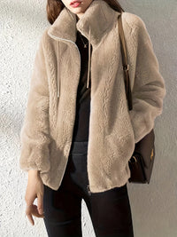 Women's Borg Zip-Up Stand Collar Jacket – Drawstring