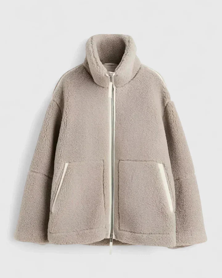 Women's Borg Zip-Up Stand Collar Fleece Jacket