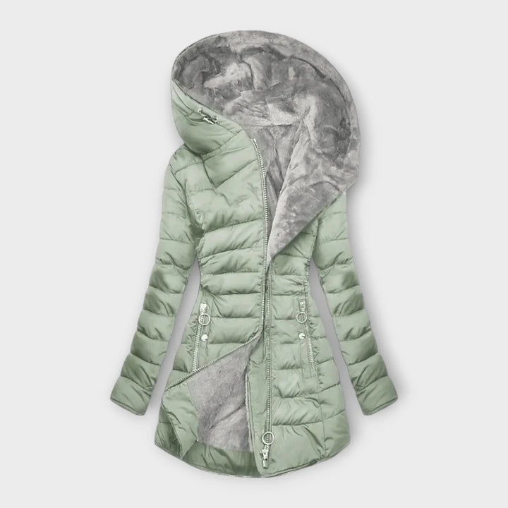 Women's Quilted Zip-Up Hood Puffer Coat – Faux Fur Lining