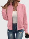 Women's Knit Zip-Up Stand Collar Bomber Jacket – Chevron Textured