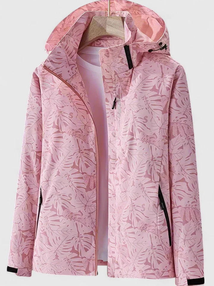 Women's Zip-Up Hood Jacket – Leaf Print