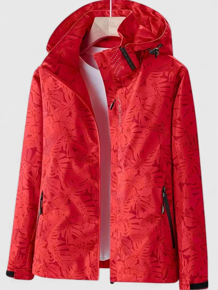 Women's Zip-Up Hood Jacket – Leaf Print