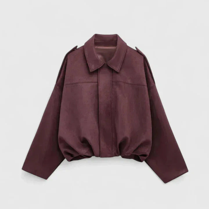 Women's Suede Button-Front Collared Cropped Jacket