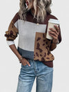 Women's Colourblock Knit Crew Neck Jumper – Leopard Print Panels
