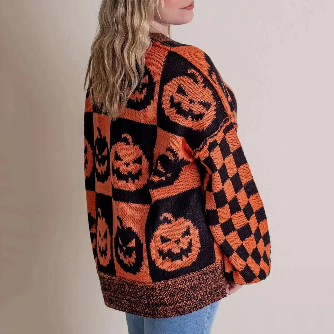 Women's Knit Crew Neck Jumper – Halloween Block Pattern