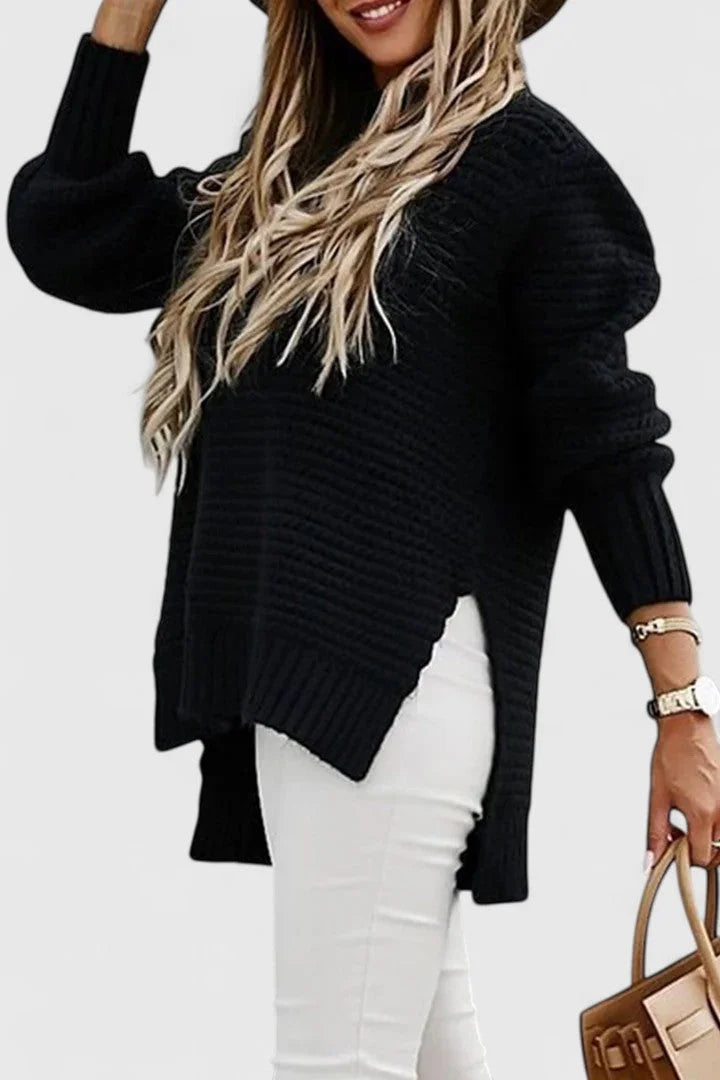 Women's Knit Crew Neck Jumper – Side Slits