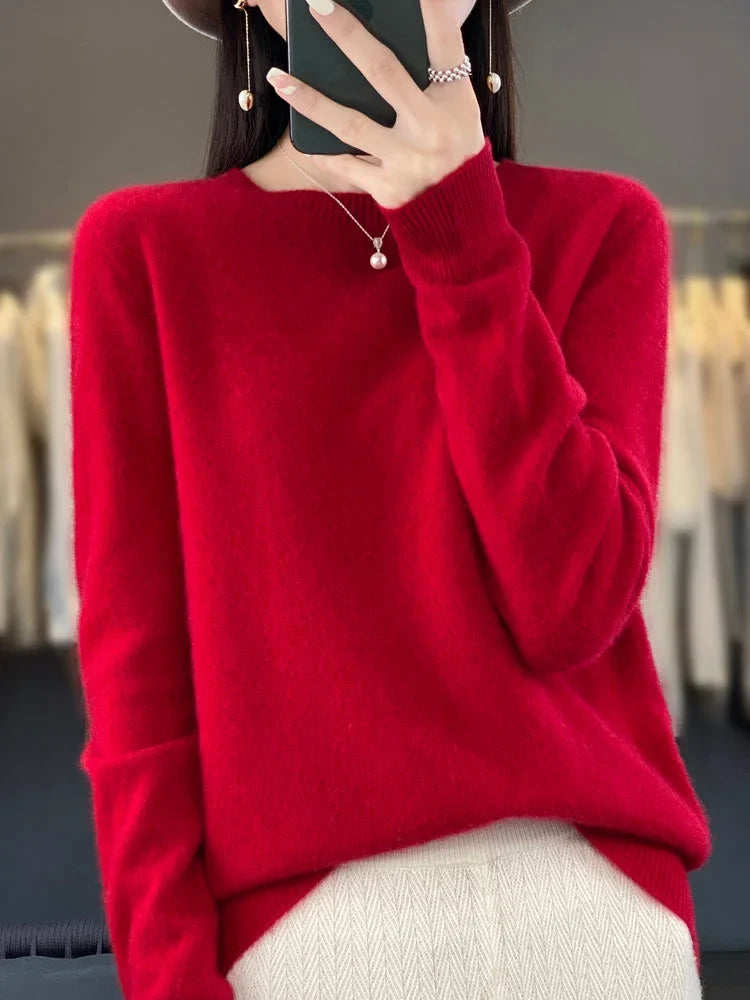Women's Knit Crew Neck Jumper – Fuzzy Texture