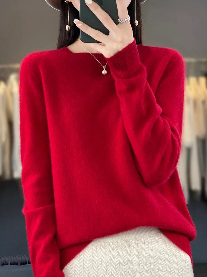 Women's Knit Crew Neck Jumper – Fuzzy Texture