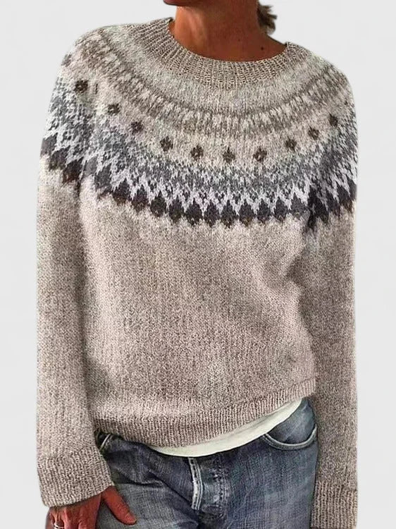 Women's Fair Isle Knit Crew Neck Jumper – Patterned Yoke