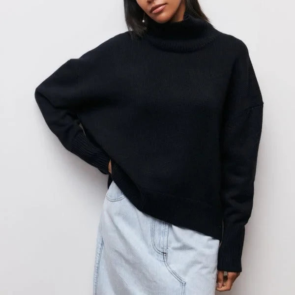 Women's Knit Roll Neck Jumper – Ribbed Cuffs