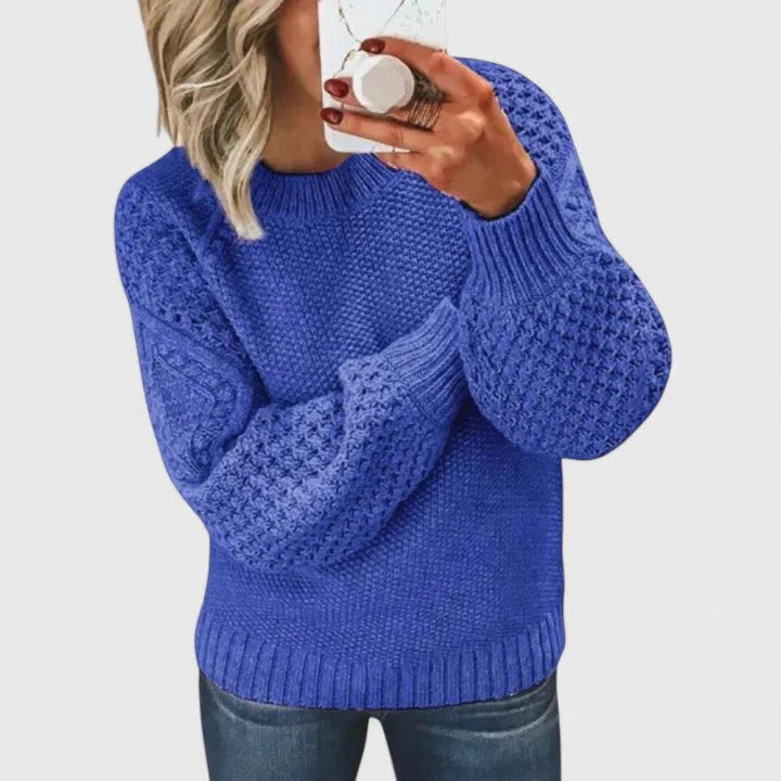 Women's Knit Crew Neck Jumper – Textured Balloon Sleeve