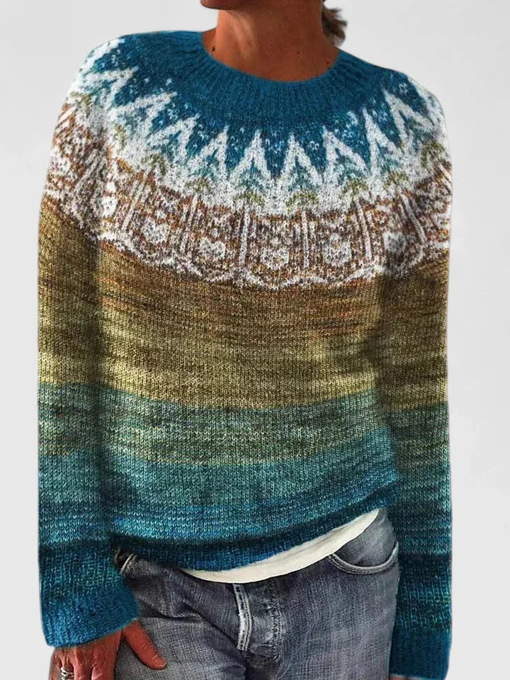 Women's Fair Isle Knit Crew Neck Jumper – Patterned Yoke