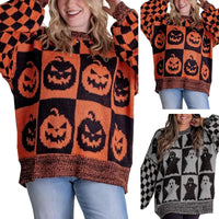 Women's Knit Crew Neck Jumper – Halloween Block Pattern