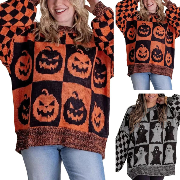 Women's Knit Crew Neck Jumper – Halloween Block Pattern