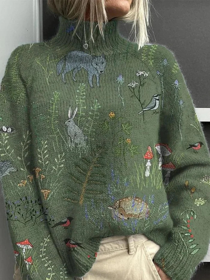 Women's Knit Roll Neck Jumper – All-Over Print