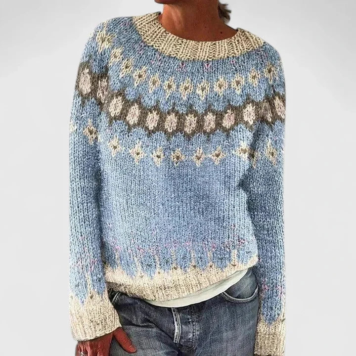 Women's Fair Isle Knit Crew Neck Jumper – Patterned Yoke