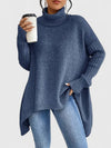 Women's Knit Roll Neck Jumper – Asymmetrical High-Low Hem