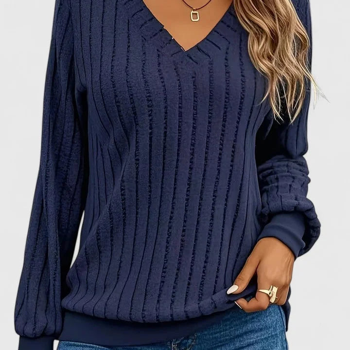Women's Ribbed V-Neck Jumper – Texture