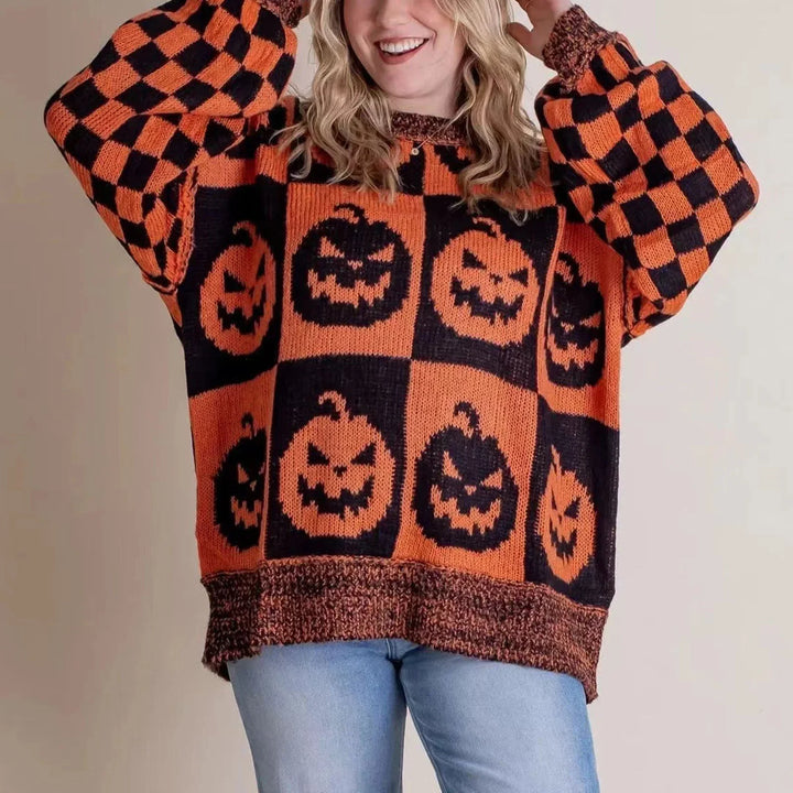 Women's Knit Crew Neck Jumper – Halloween Block Pattern