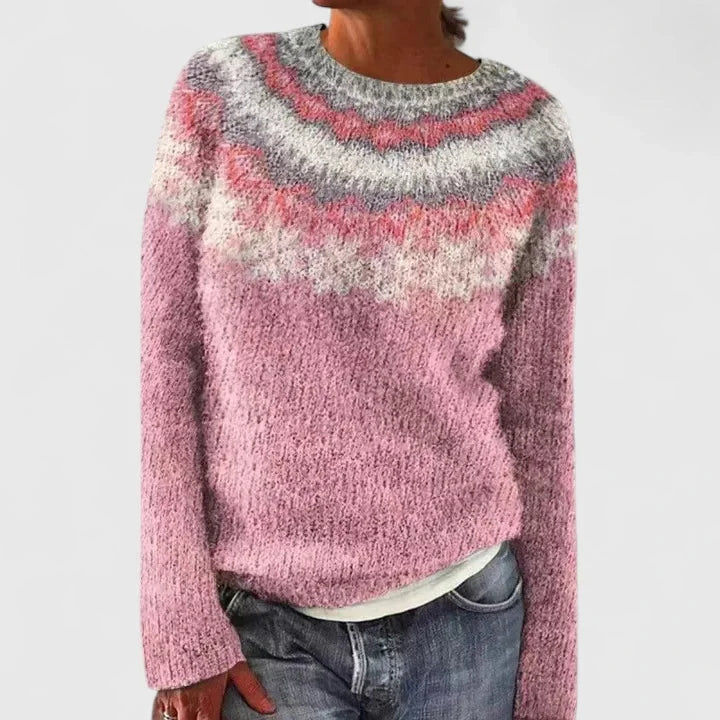 Women's Fair Isle Knit Crew Neck Jumper – Patterned Yoke
