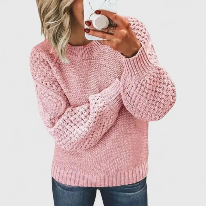 Women's Knit Crew Neck Jumper – Textured Balloon Sleeve