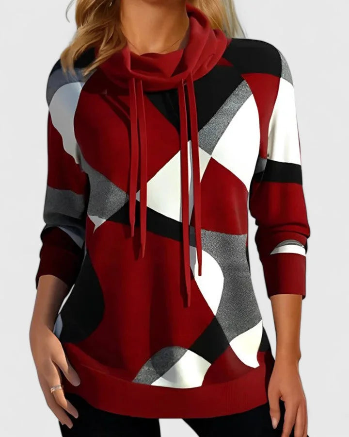 Women's Knit Jumper – Cowl Neck – Drawstrings