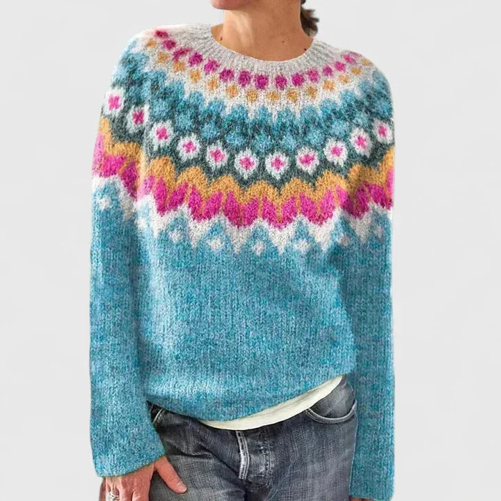 Women's Fair Isle Knit Crew Neck Jumper – Patterned Yoke