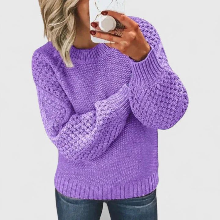Women's Knit Crew Neck Jumper – Textured Balloon Sleeve