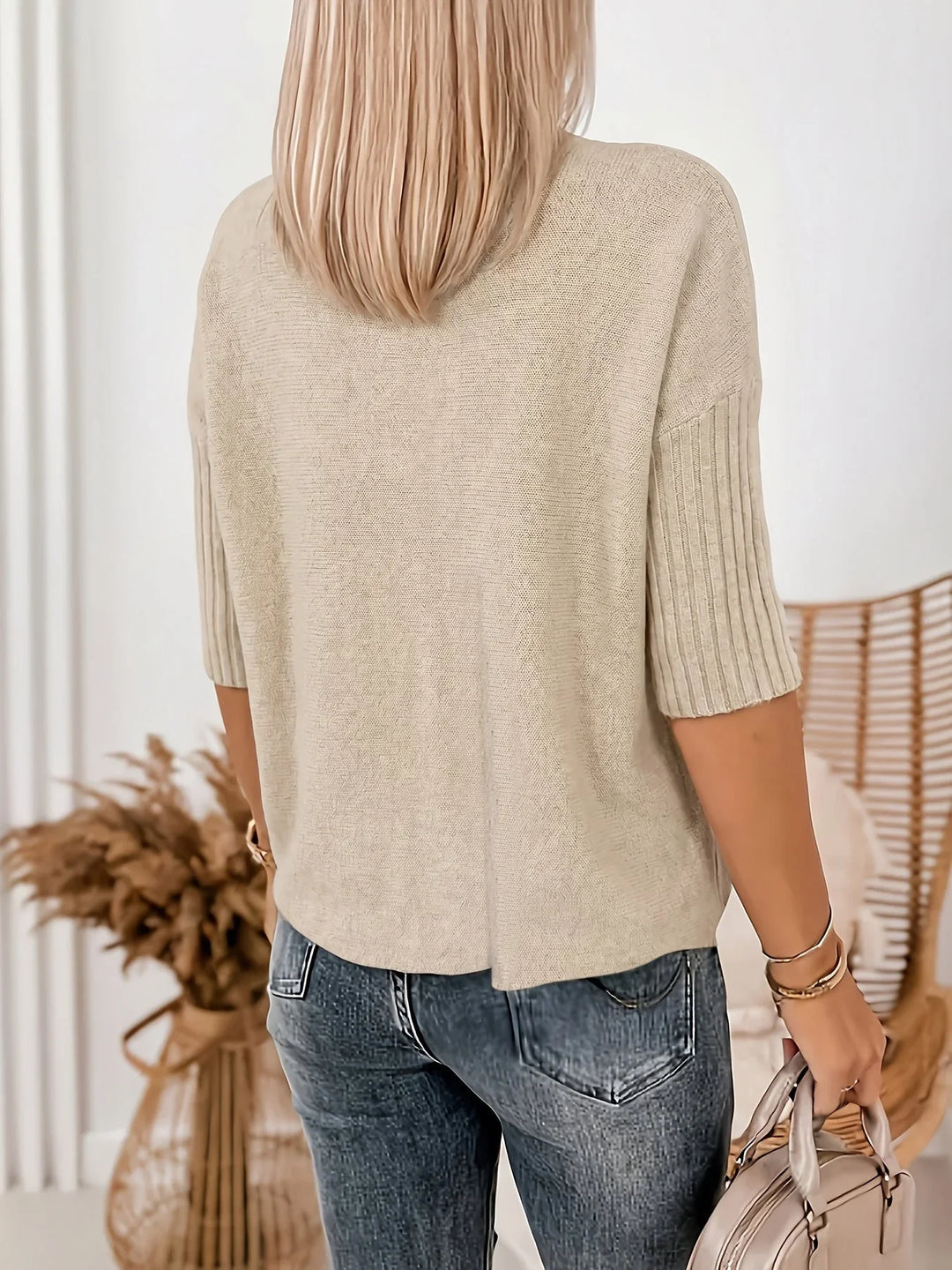 Women's Knitted Turtleneck Oversized Ribbed Jumper