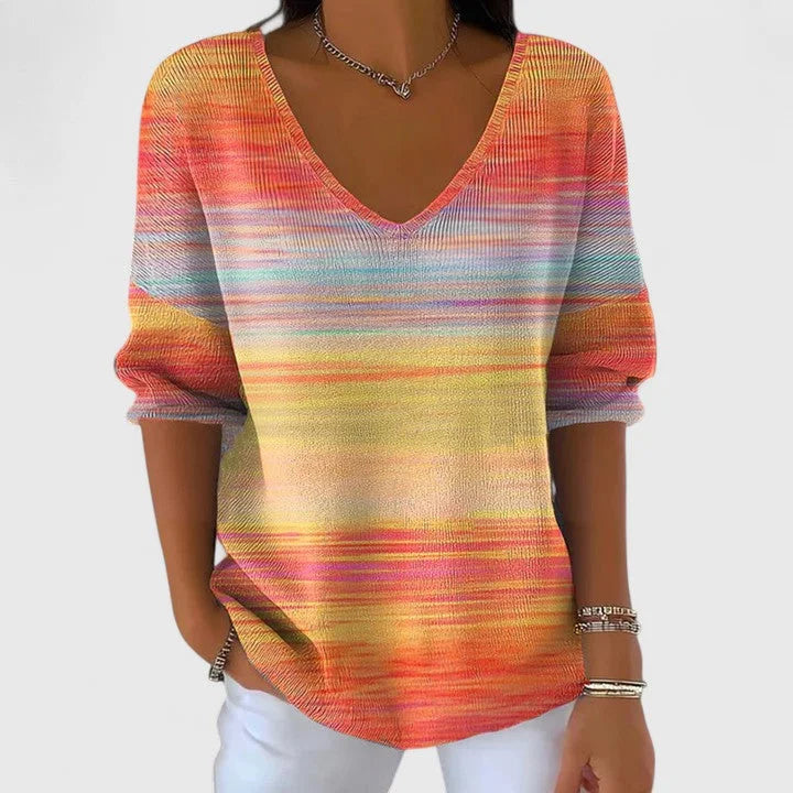 Women's Striped Knit V-Neck Jumper