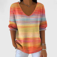 Women's Striped Knit V-Neck Jumper