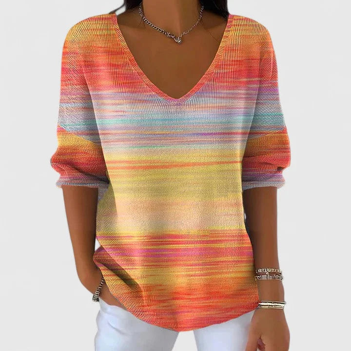 Women's Striped Knit V-Neck Jumper