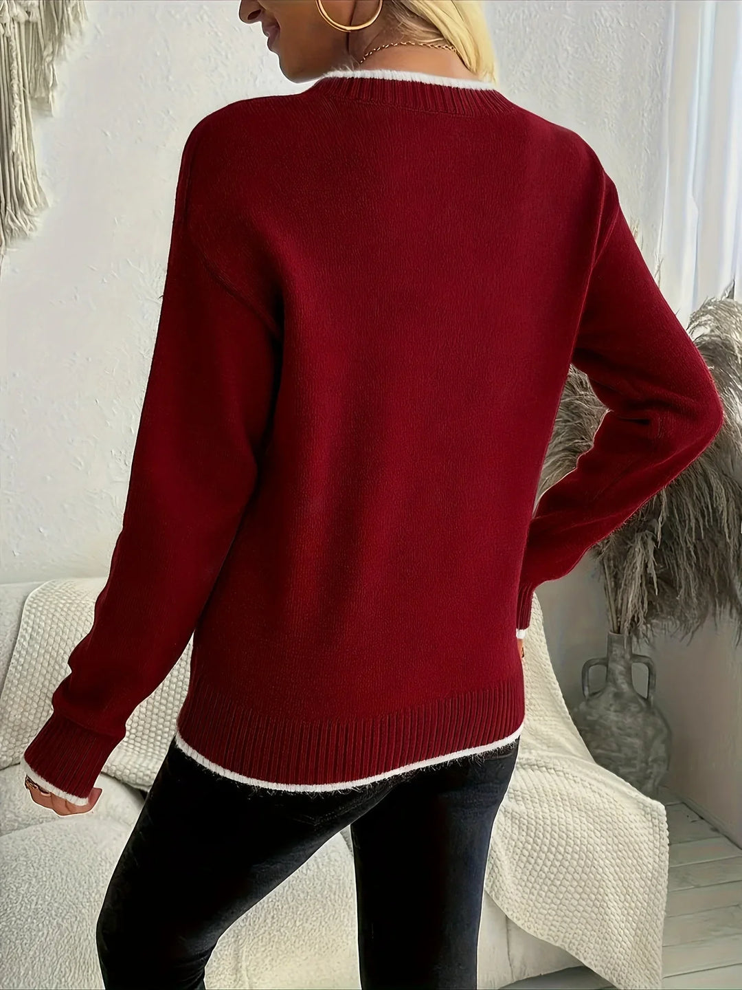 Women's Knitted Snowflake Oversized Crew Neck Jumper